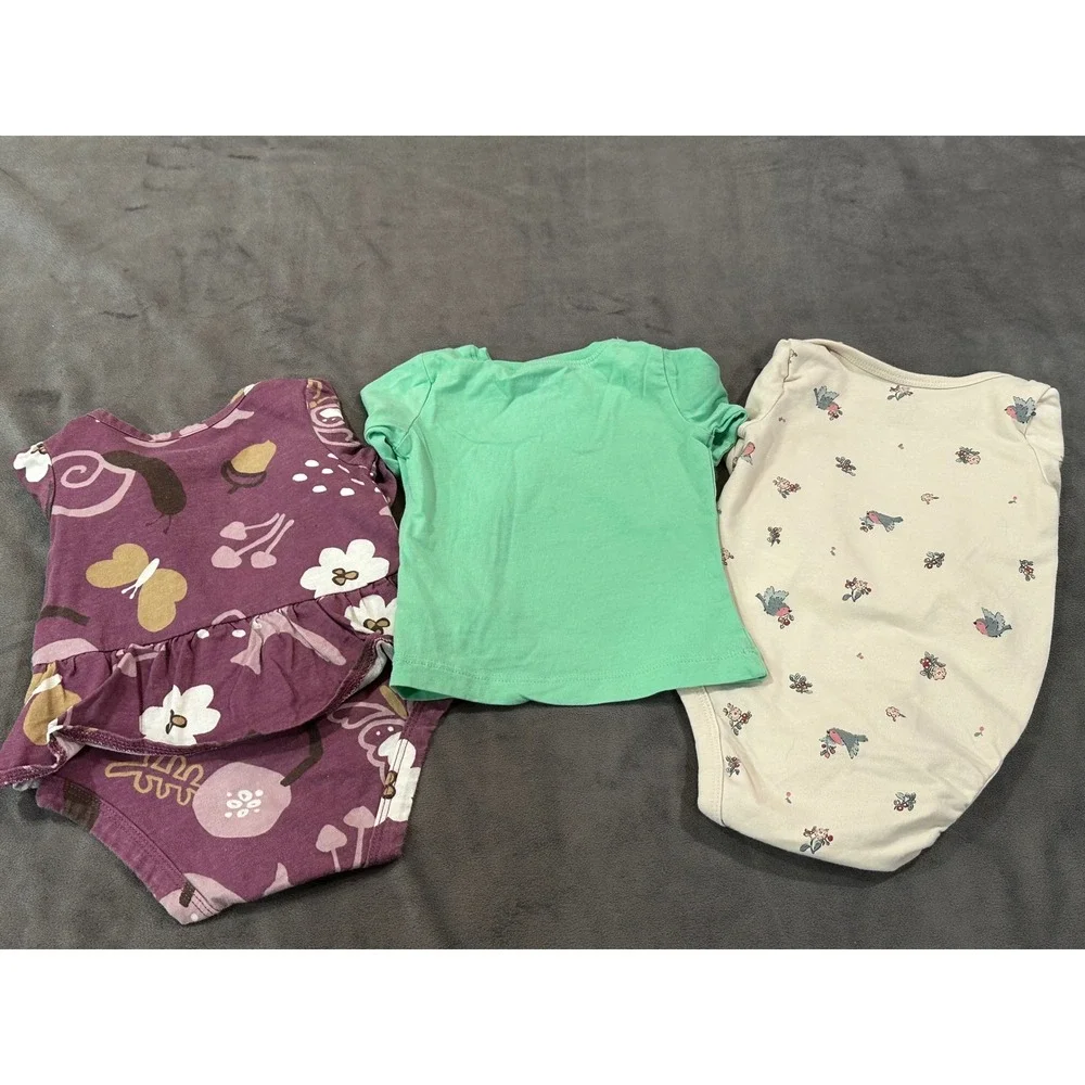 Carters and HM Baby Girl 3 Month Bodysuit and Tee Bundle 3pc Floral Dog Bird